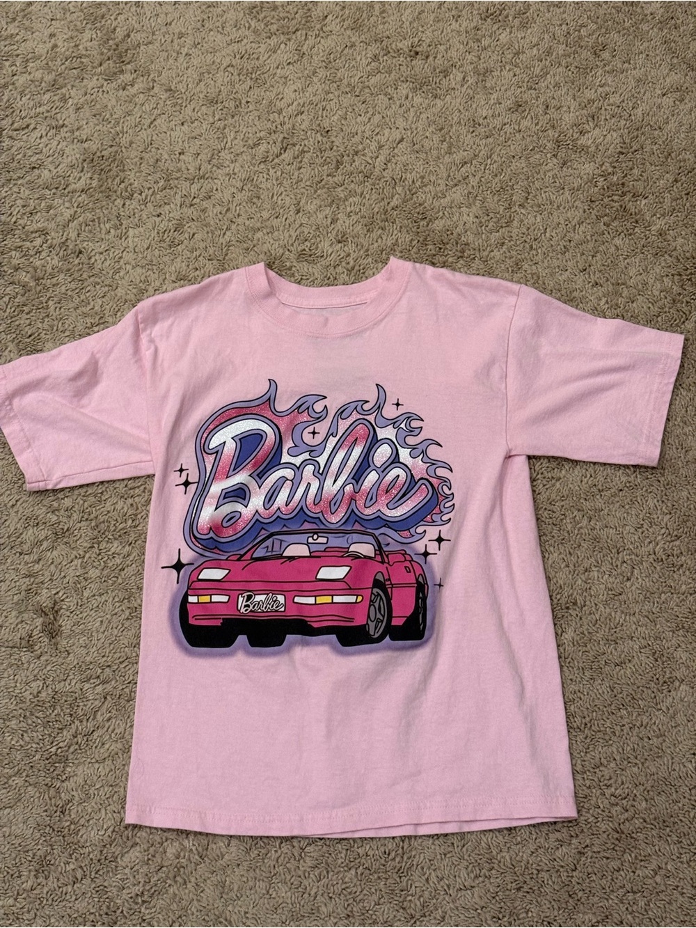 Barbie Pink Graphic Tee with Pink Sports Car Print